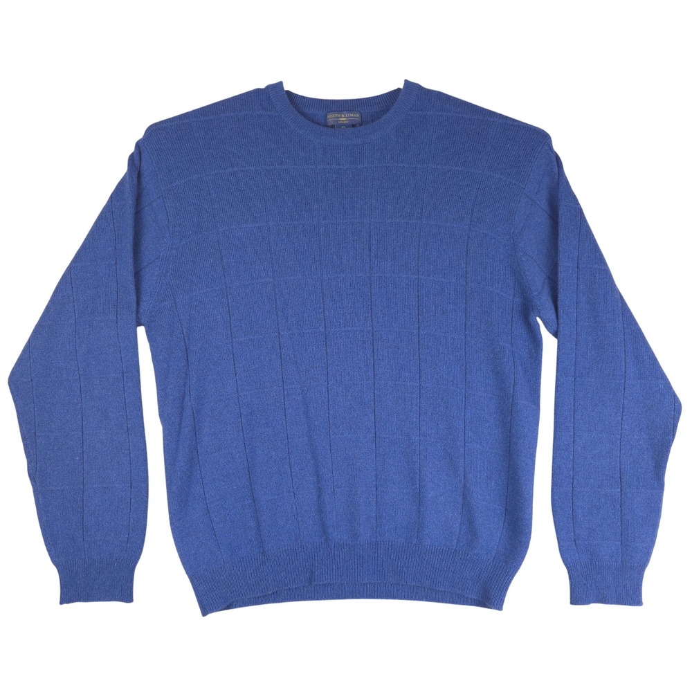 Joseph & Lyman Mens XL Blue 100% Cashmere Crew Neck Grid Textured Sweater